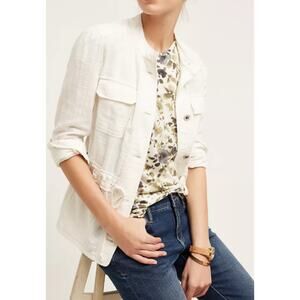 Hei Hei Anthropologie Breakaway Jacket SP Petite White Button Front Long Sleeve